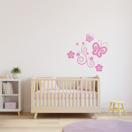 Adesivo de Parede infantil Borboletas e flores