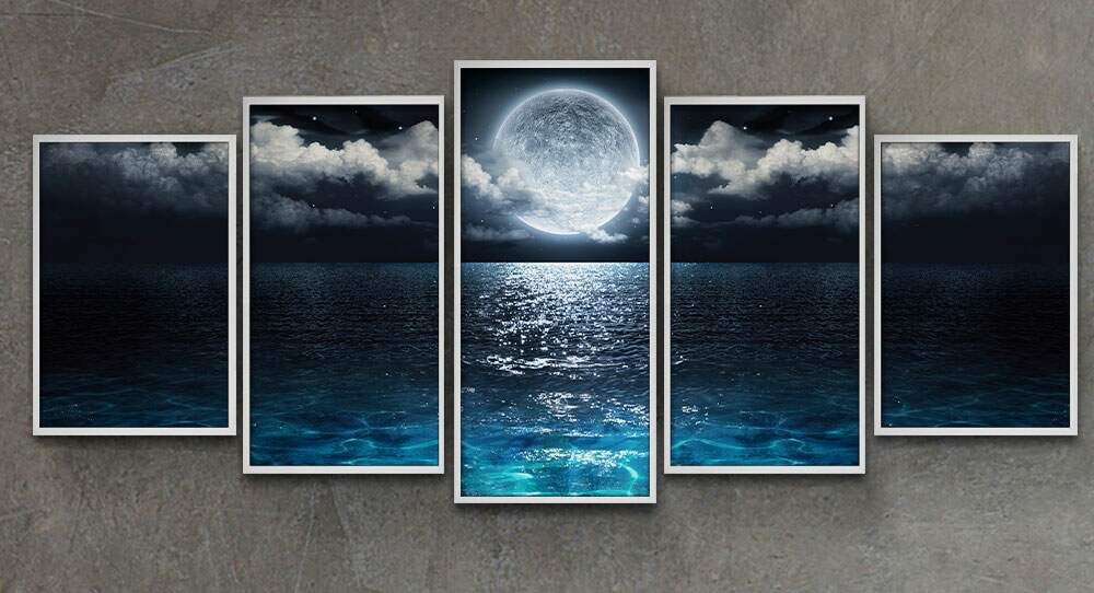 Kit 5 Quadros Decorativos Mosaico Lua e Mar 11