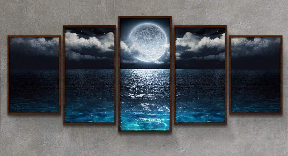 Kit 5 Quadros Decorativos Mosaico Lua e Mar 11