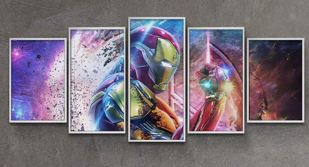 Kit 5 Quadros Decorativos Mosaico Homem de Ferro