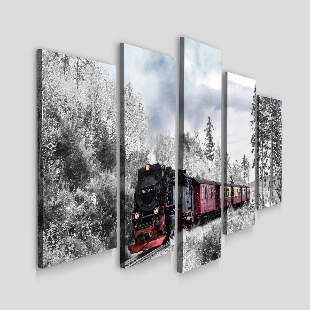 Kit 5 Quadros Decorativos Mosaico Locomotiva