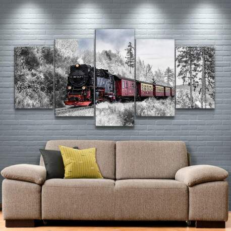 Kit 5 Quadros Decorativos Mosaico Locomotiva