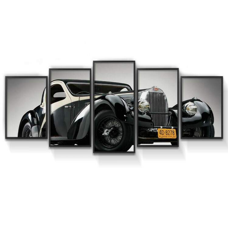 Kit 5 Quadros Decorativos Mosaico Carro Antigo Preto