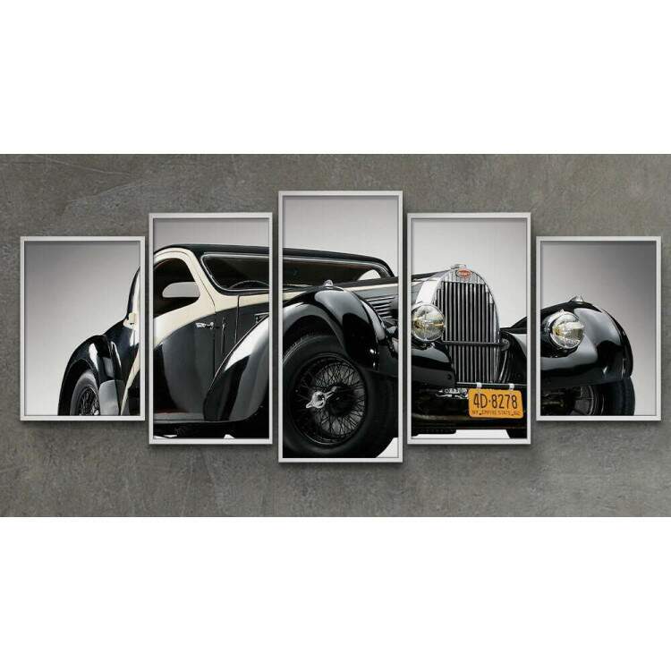 Kit 5 Quadros Decorativos Mosaico Carro Antigo Preto