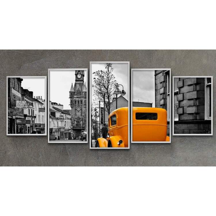 Kit 5 Quadros Decorativos Mosaico Carro Amarelo