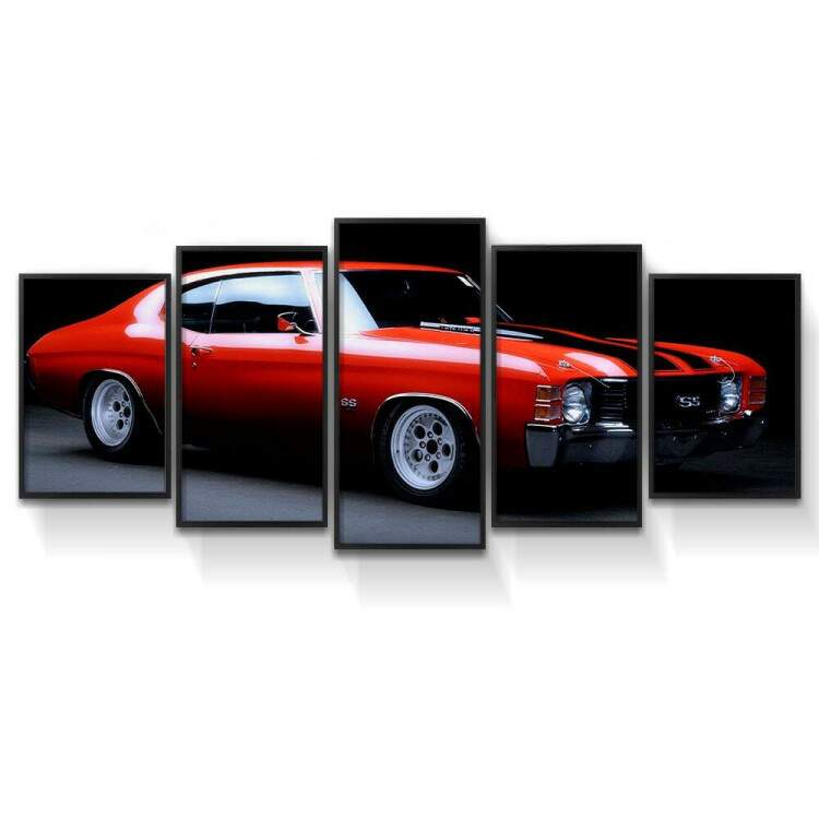 Kit 5 Quadros Decorativos Mosaico Carro Muscle Vermelho