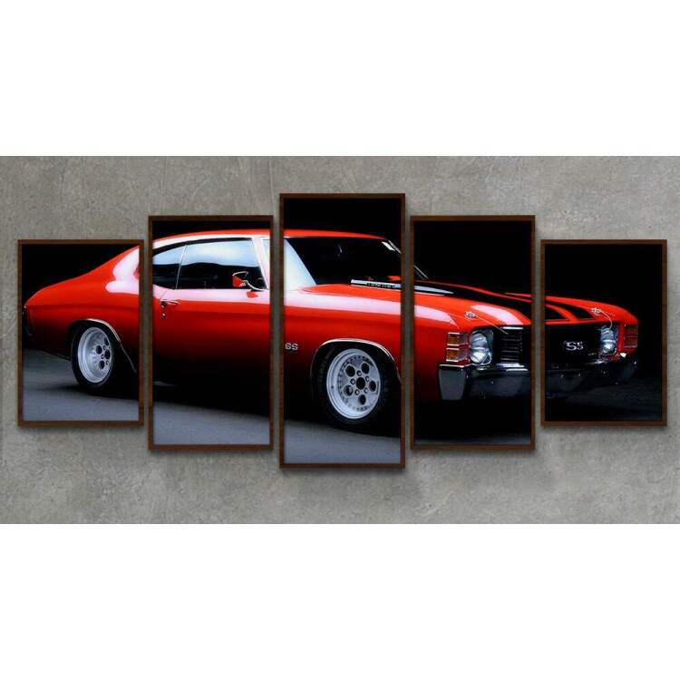 Kit 5 Quadros Decorativos Mosaico Carro Muscle Vermelho