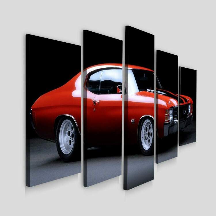 Kit 5 Quadros Decorativos Mosaico Carro Muscle Vermelho