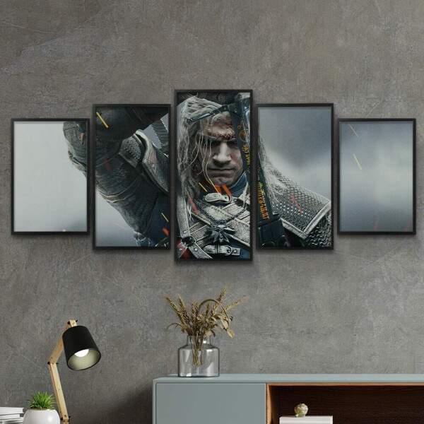 Kit 5 Quadros Decorativos Mosaico Witcher