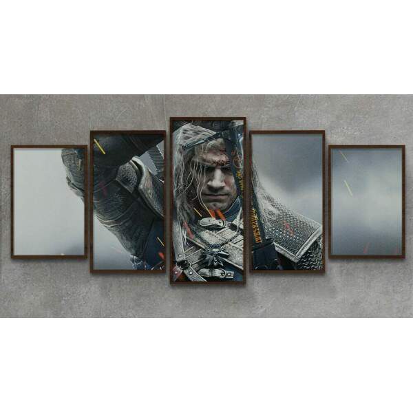 Kit 5 Quadros Decorativos Mosaico Witcher