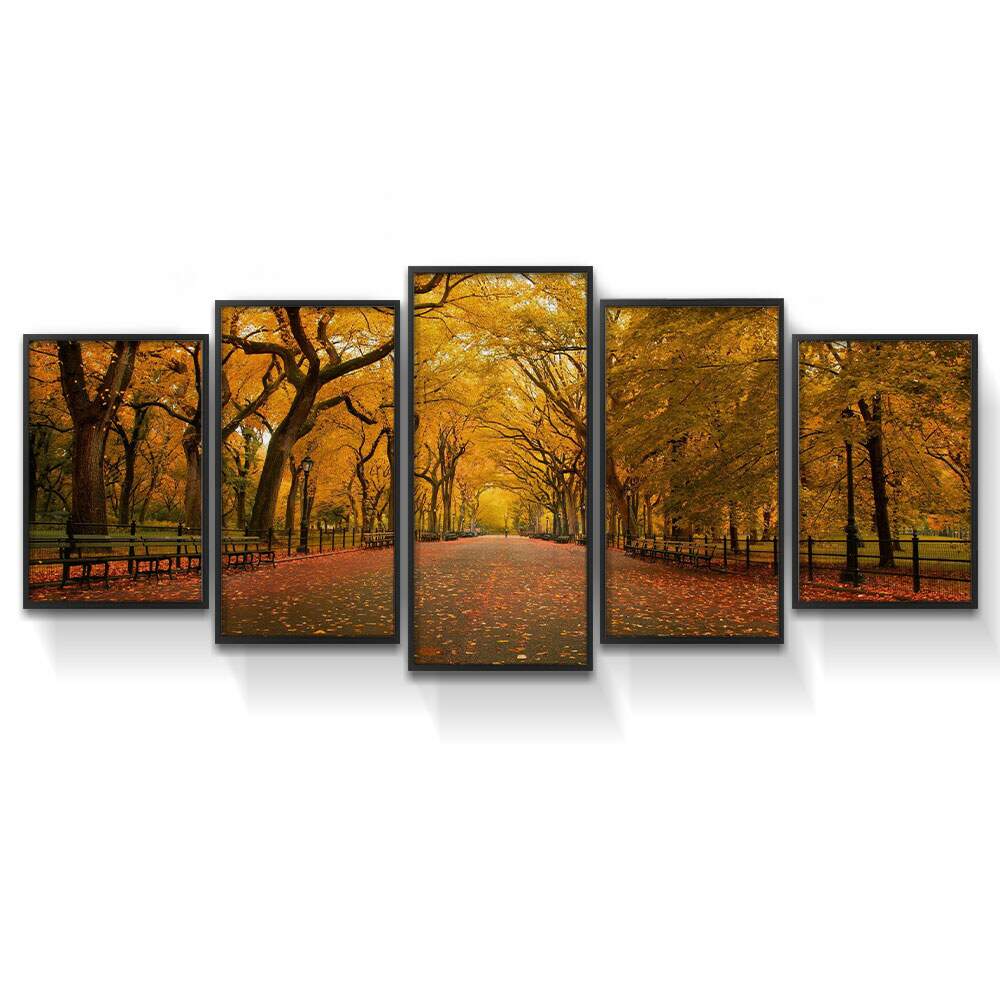 Kit 5 Quadros Decorativos Mosaico �rvores Folhas Amarelas 08