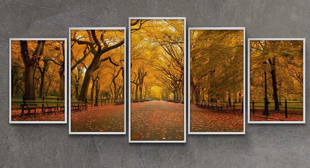 Kit 5 Quadros Decorativos Mosaico �rvores Folhas Amarelas 08