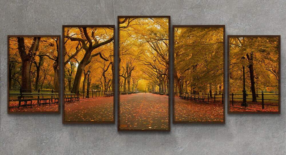 Kit 5 Quadros Decorativos Mosaico �rvores Folhas Amarelas 08