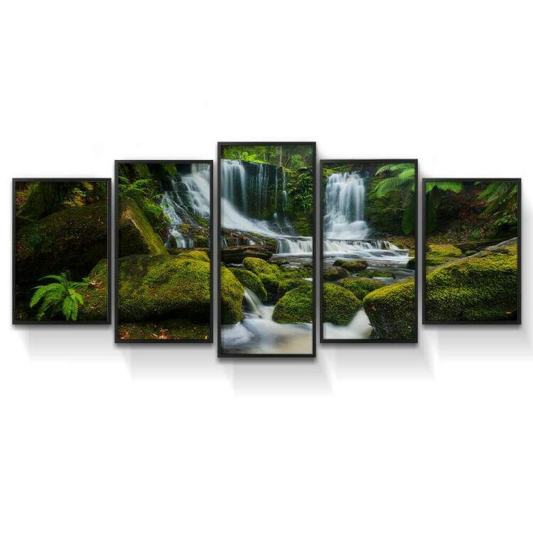 Kit 5 Quadros Decorativos Mosaico Paisagem Cachoeira 03