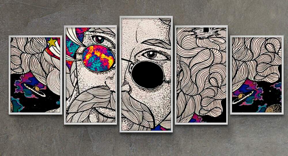 Kit 5 Quadros Decorativos Mosaico Raul Seixas