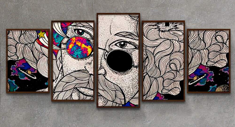 Kit 5 Quadros Decorativos Mosaico Raul Seixas