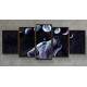 Kit 5 Quadros Decorativos Mosaico Lobo e Fases da Lua