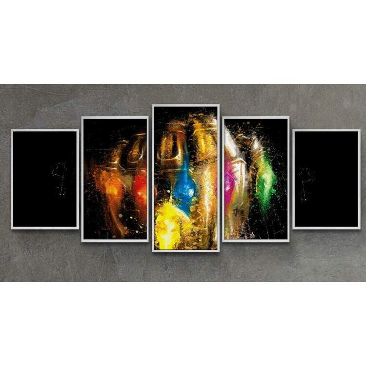 Kit 5 Quadros Decorativos Mosaico Manopla do Infinito Vingadores