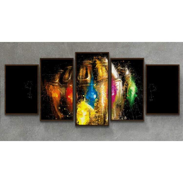 Kit 5 Quadros Decorativos Mosaico Manopla do Infinito Vingadores