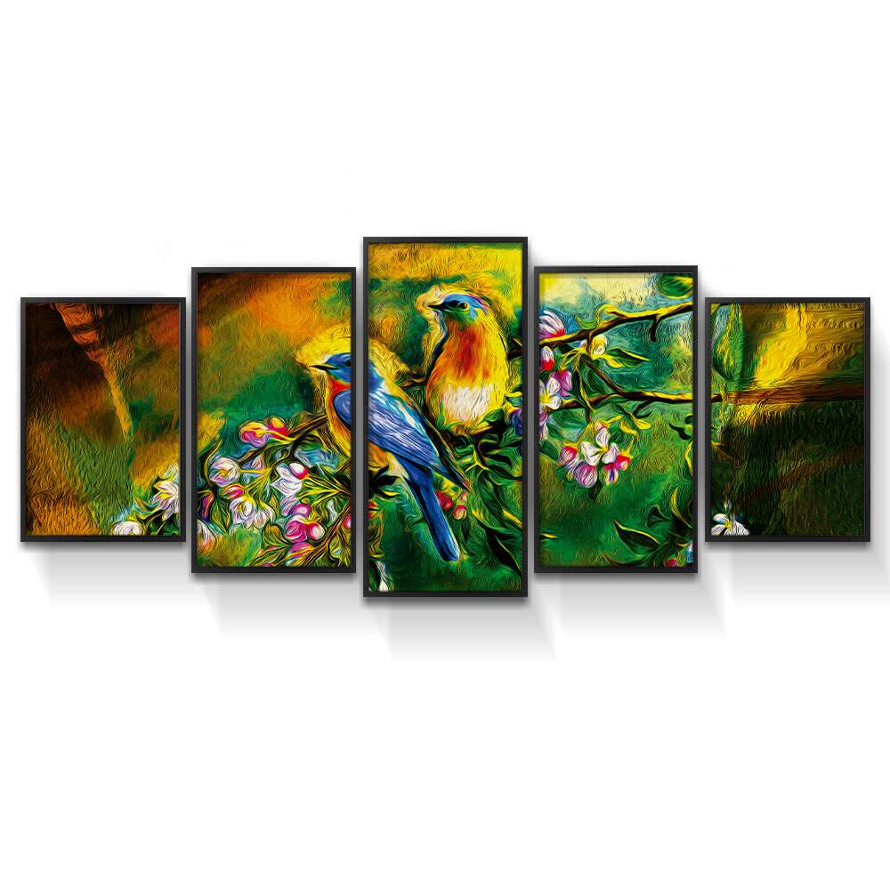 Kit 5 Quadros Decorativos Mosaico Pintura P�ssaros