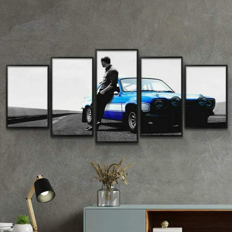 Kit 5 Quadros Decorativos Mosaico Paul Walker Velozes e Furiosos 02