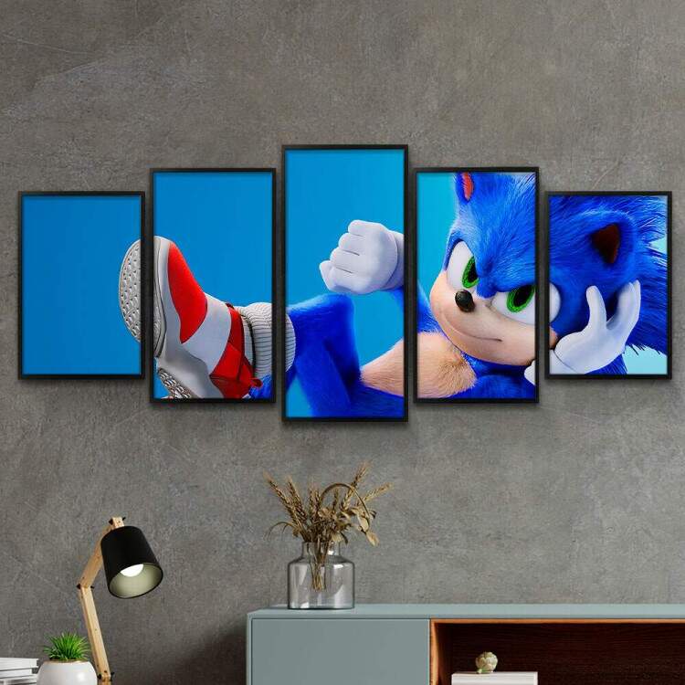 Kit 5 Quadros Decorativos Mosaico Sonic 01