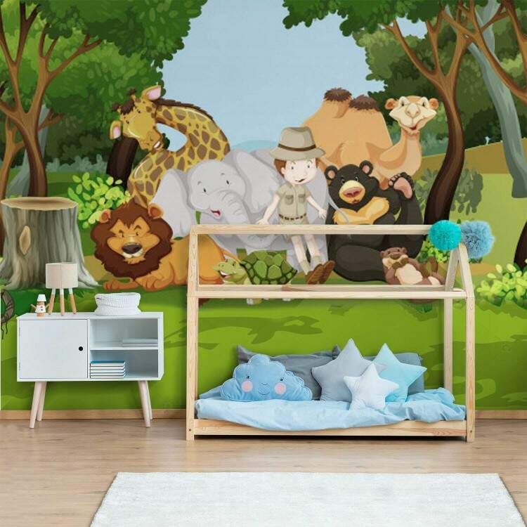 Papel de Parede Infantil Menino Safri Floresta Animais MP