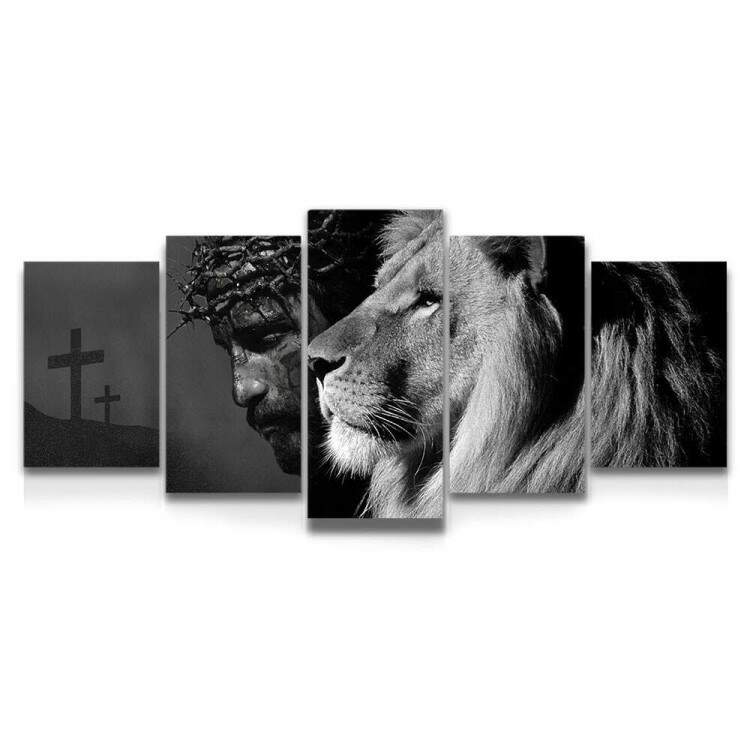 Kit 5 Quadros Decorativos Mosaico Leo de Jud Jesus Cristo