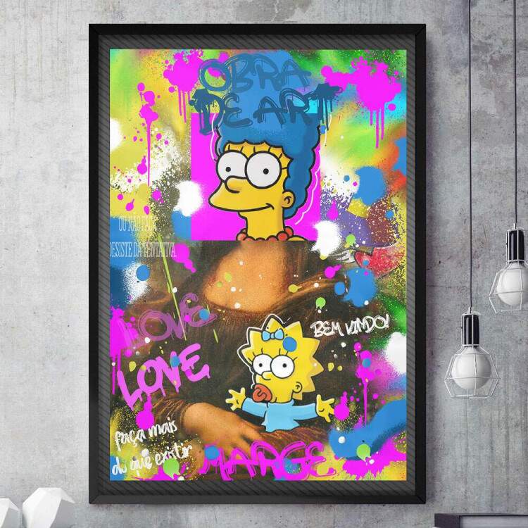 Quadro Decorativo Marge e Maggie Simpson Mona Lisa