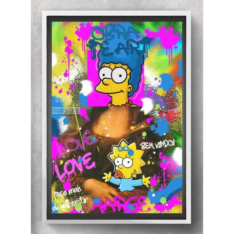 Quadro Decorativo Marge e Maggie Simpson Mona Lisa