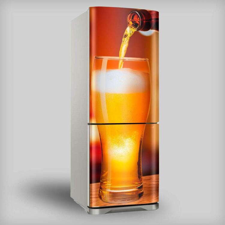 Adesivo de Geladeira Porta Inteira Copo de Cerveja