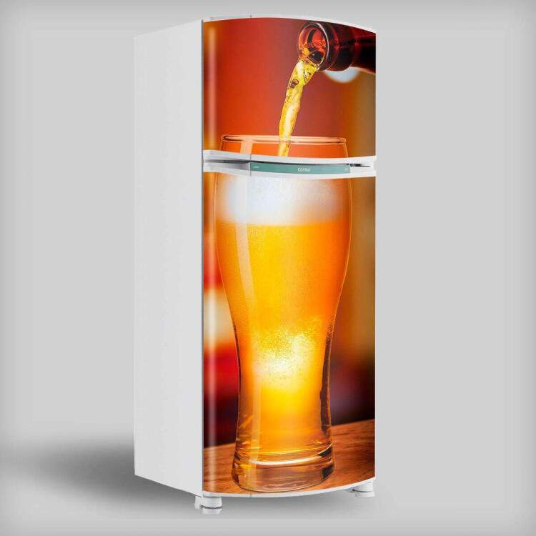 Adesivo de Geladeira Porta Inteira Copo de Cerveja