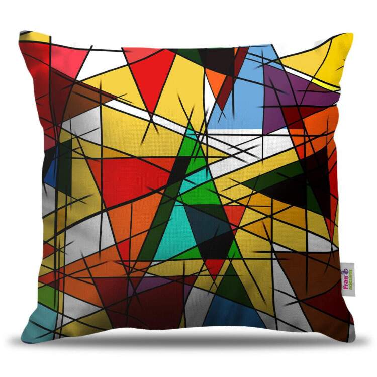 Almofada Decorativa Tringulos Coloridos Linhas Pretas Abstrato