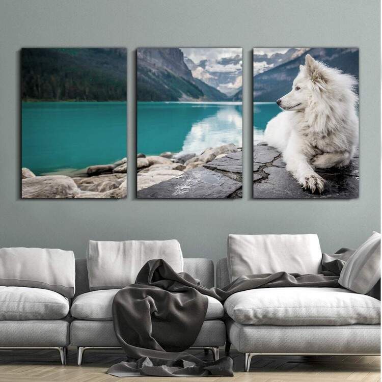 Kit 3 Quadros Decorativos Lobo Branco