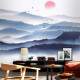 Papel de Parede Pintura Japonesa de Paisagem Montanhas Neblinadas MP