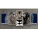 Kit Quadros Decorativos Mosaico Le�o Gal�xia Universo Azul