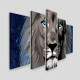 Kit Quadros Decorativos Mosaico Le�o Gal�xia Universo Azul