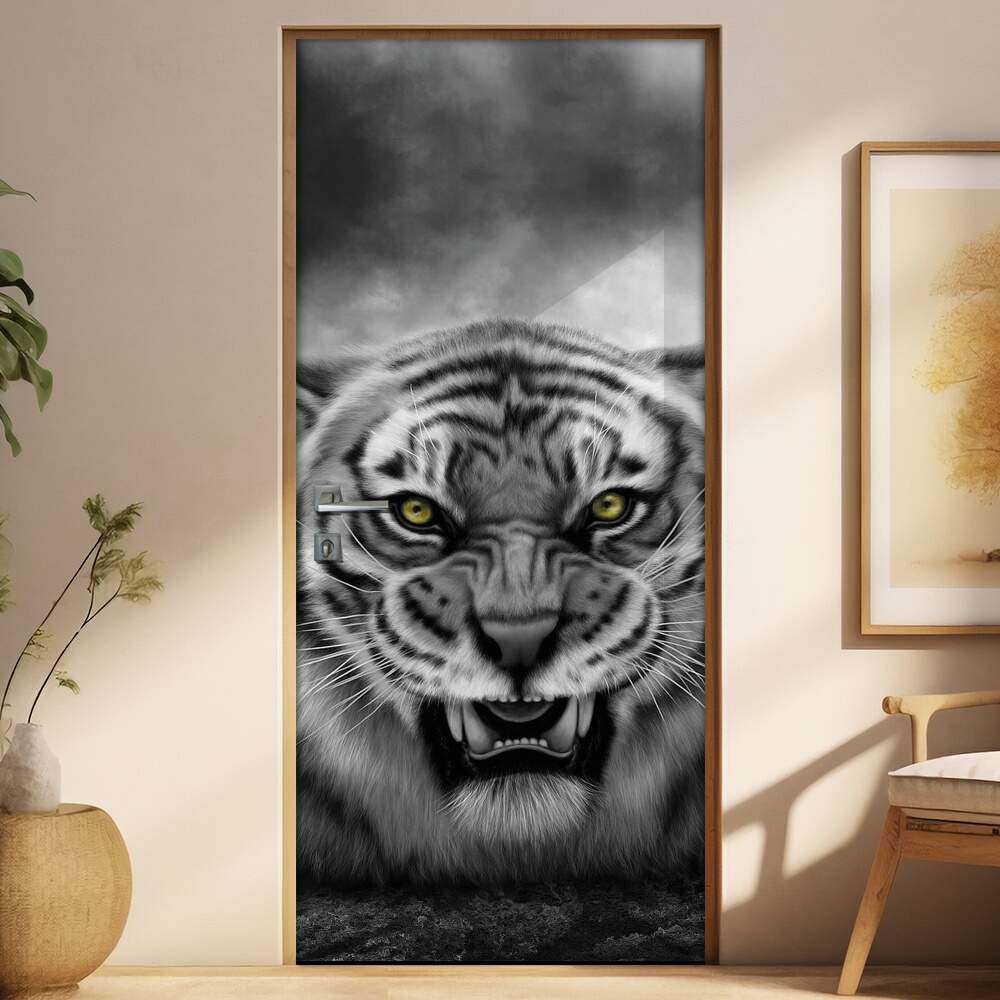 Adesivo para Porta Tigre Olhos Verdes