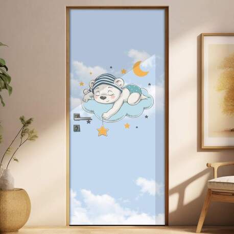 Adesivo para Porta Ursinho Dormindo Na Nuvem