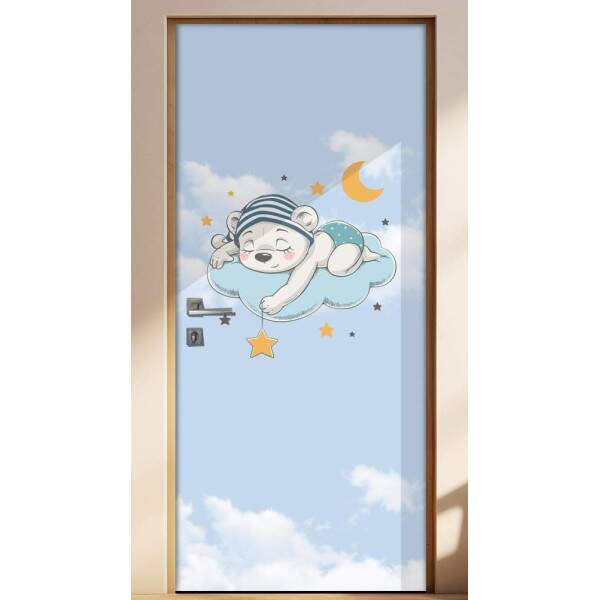 Adesivo para Porta Ursinho Dormindo Na Nuvem