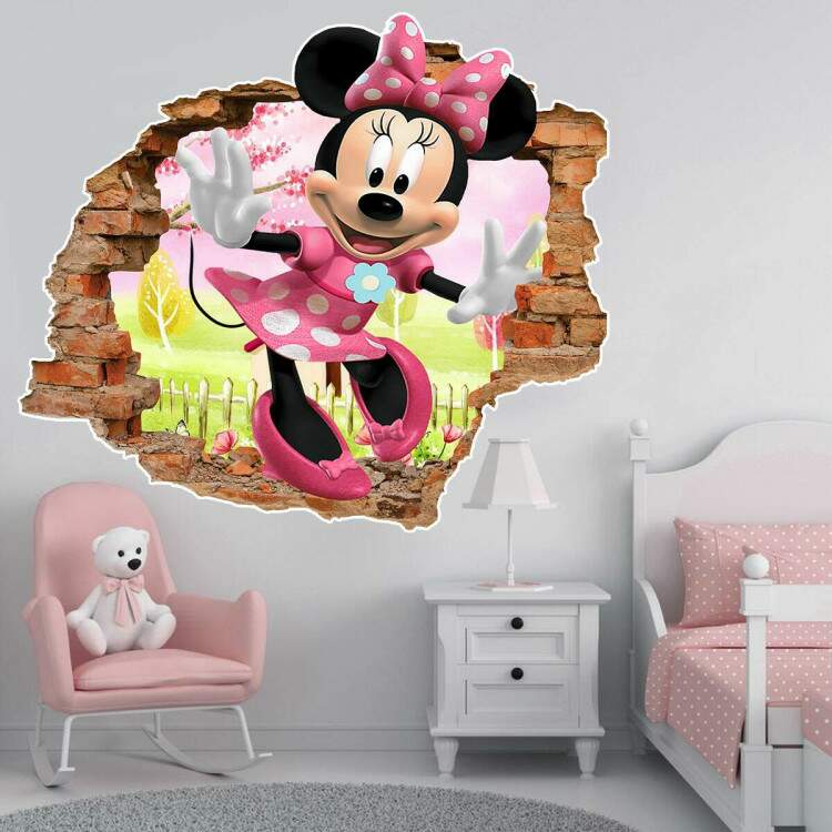 Adesivo de Parede Buraco Falso Minnie Mouse Rosa