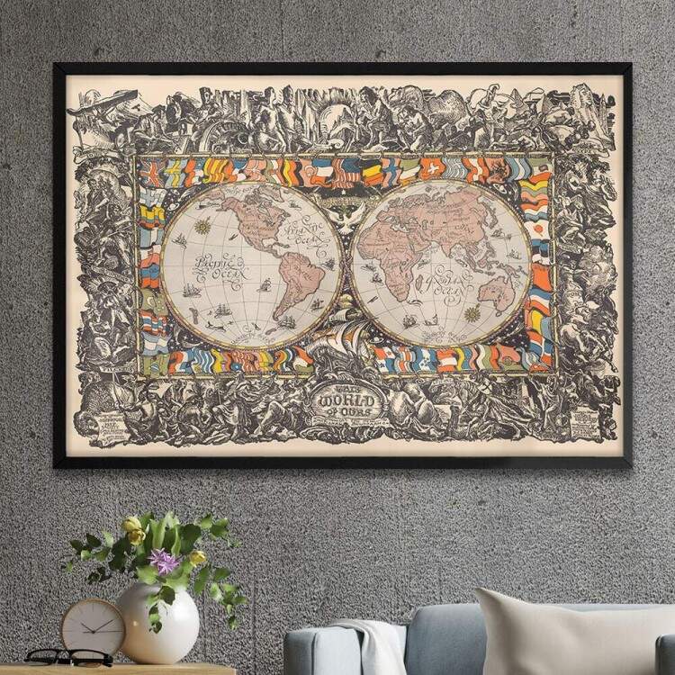 Quadro Decorativo Mapa-Mndi Antigo