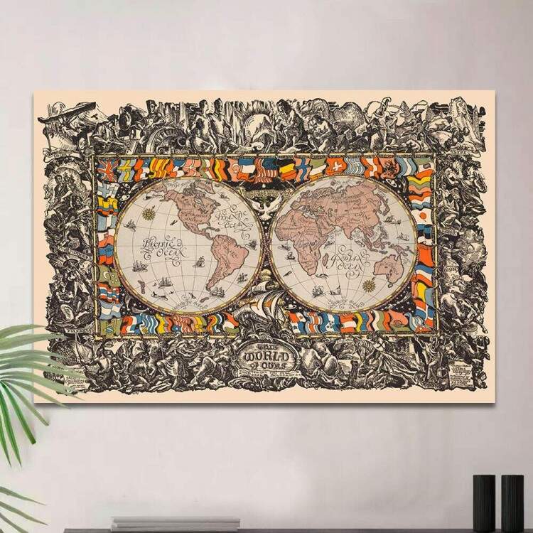 Quadro Decorativo Mapa-Mndi Antigo