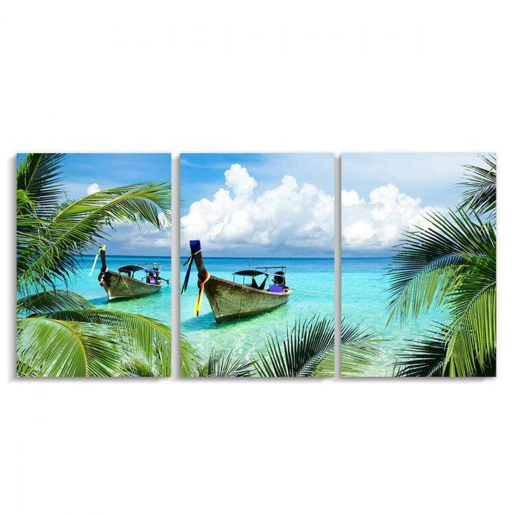 Kit 3 Quadros Decorativos Gigantes Barcos na Ilha