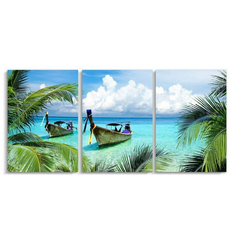 Kit 3 Quadros Decorativos Barcos na Ilha