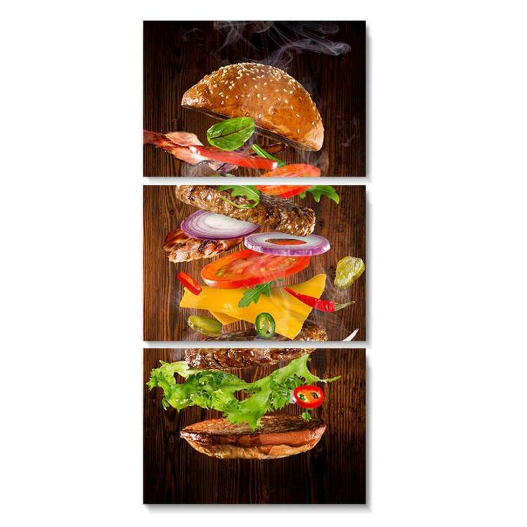 Kit 3 Quadros Decorativos Hamburguer