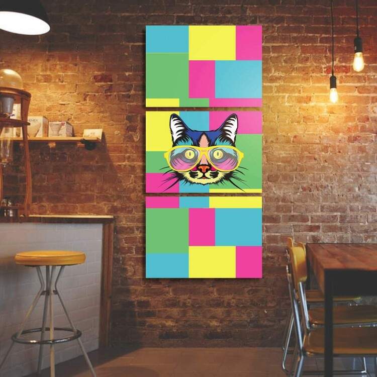 Kit 3 Quadros Decorativos Gato Pop Art