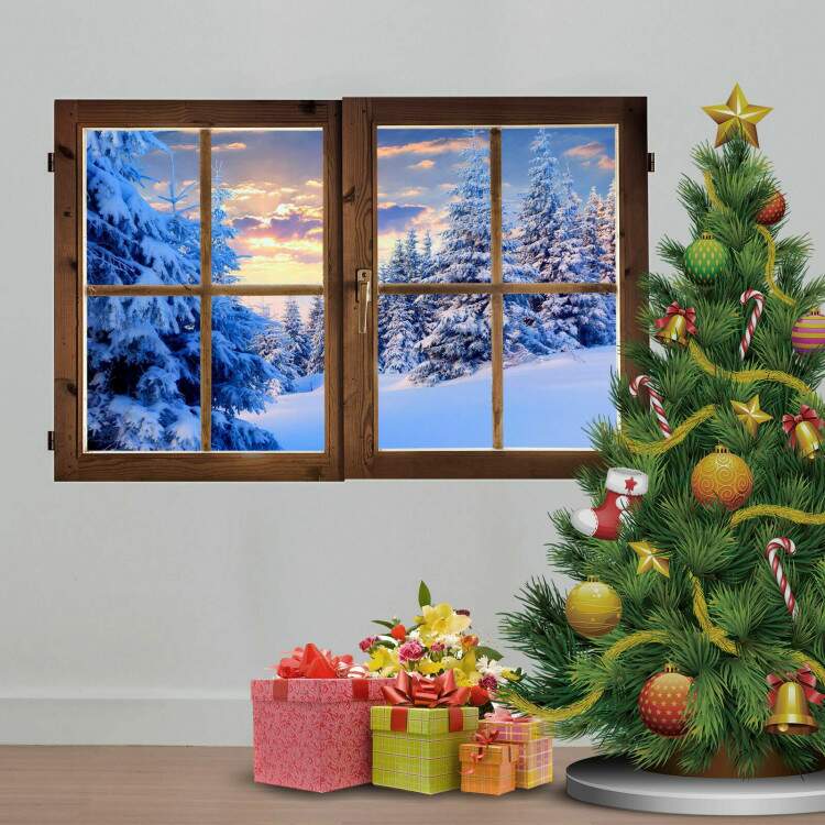 Adesivo de Parede Janela Falsa Natal Neve