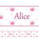 Adesivo decorativo faixa com nome personalizado coroa rosa