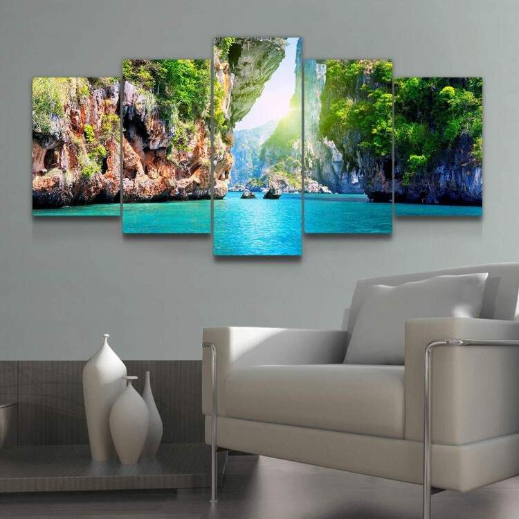 Kit 5 Quadros Decorativos Mosaico Cachoeira